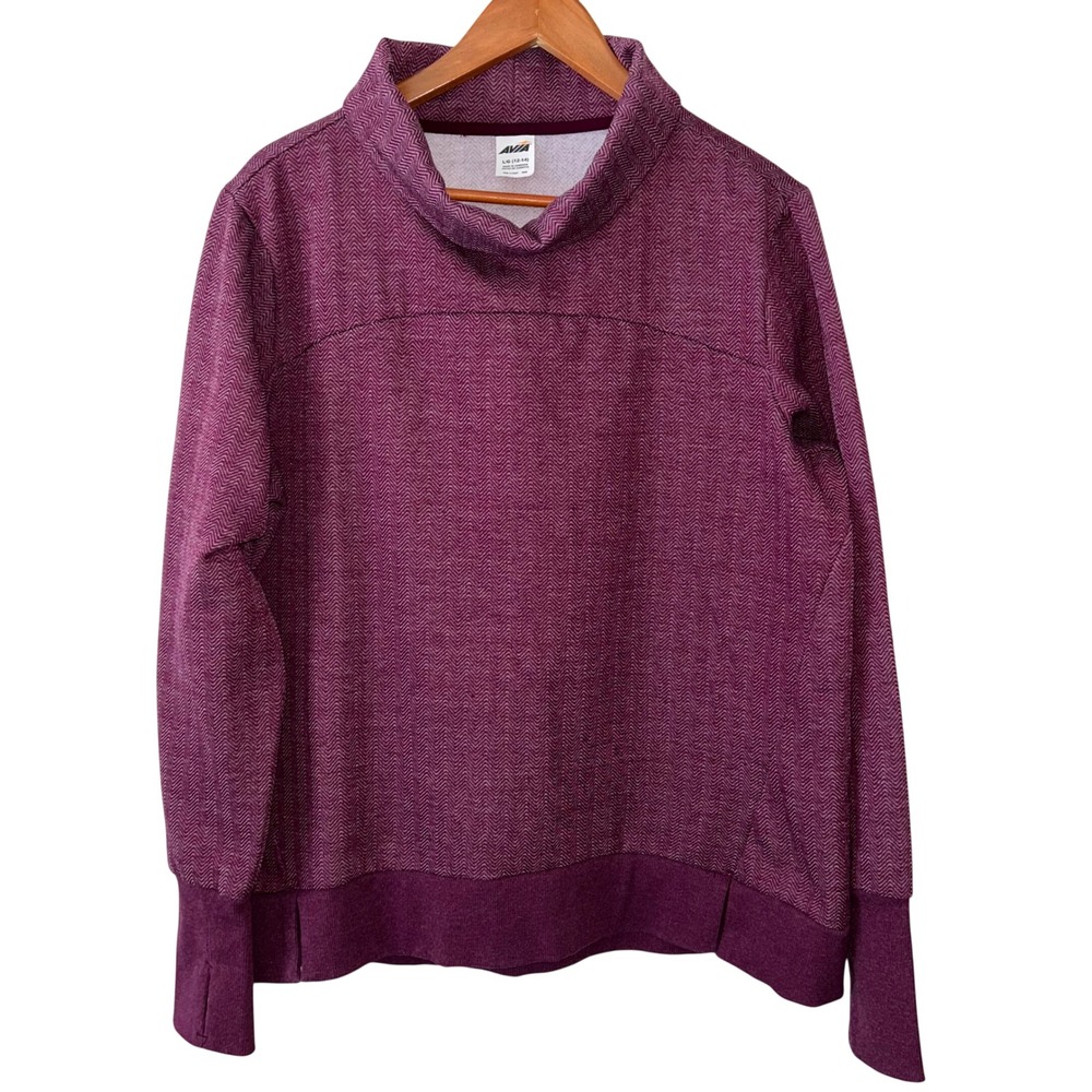 AVIA Women's Maroon Cowl Neck Sweatshirt Wide Cuff w/Thumb Holes Size L 12/14